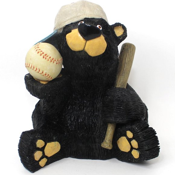 Black Bear Piggy Bank Coin Bank Baseball Cap And Baseball Bat Rare Resin - Picture 1 of 6